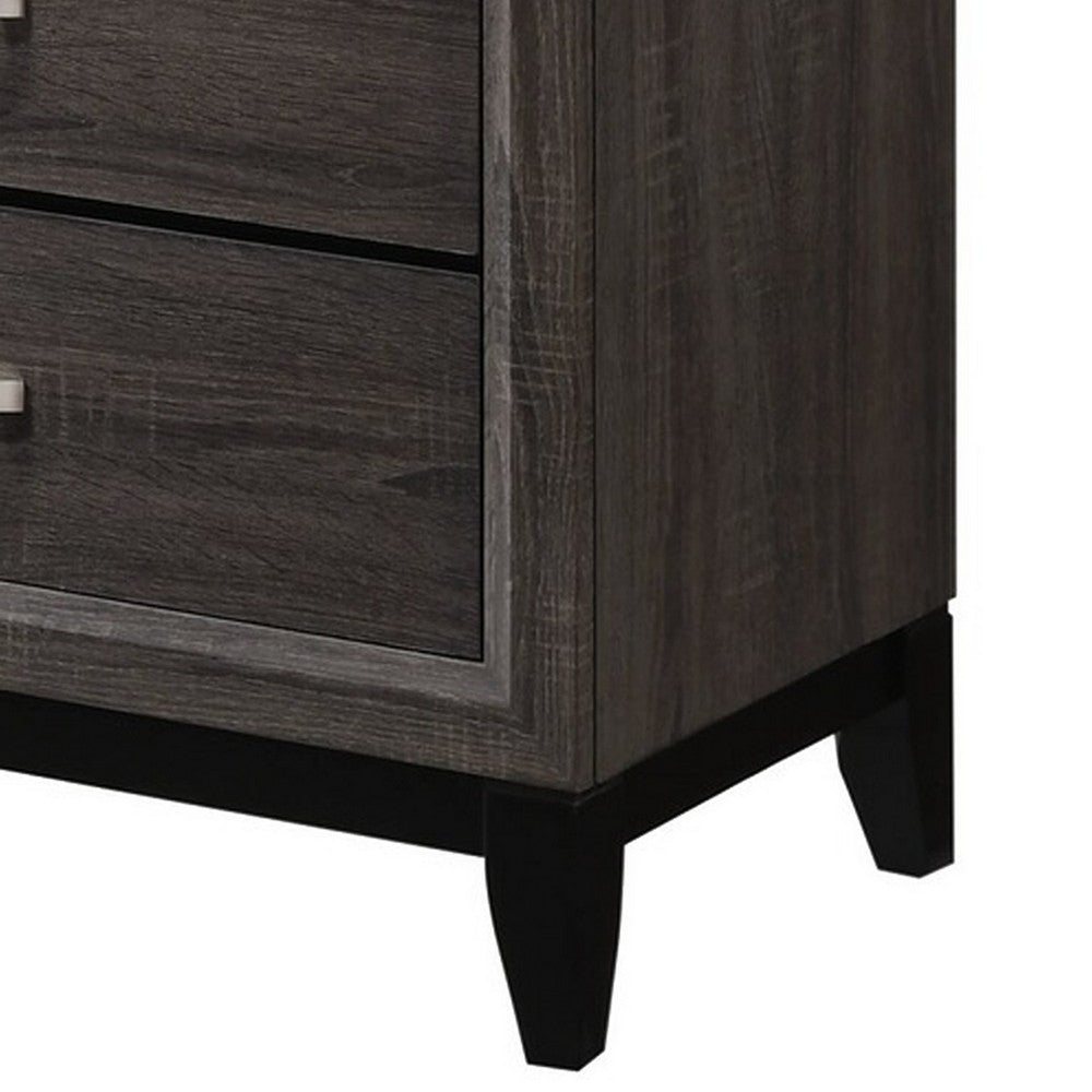 Benjara 50 Inch Classic 5 Drawer Tall Dresser Chest with Metal Handles, Oak Gray