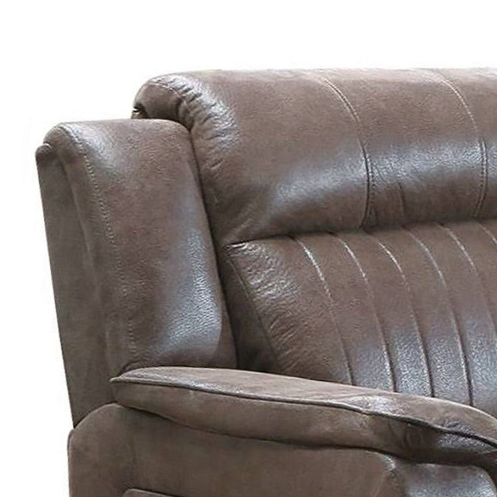 Benjara Oya 40 Inch Power Recliner Chair, Pull Tab Mechanism, Rich Brown Leather
