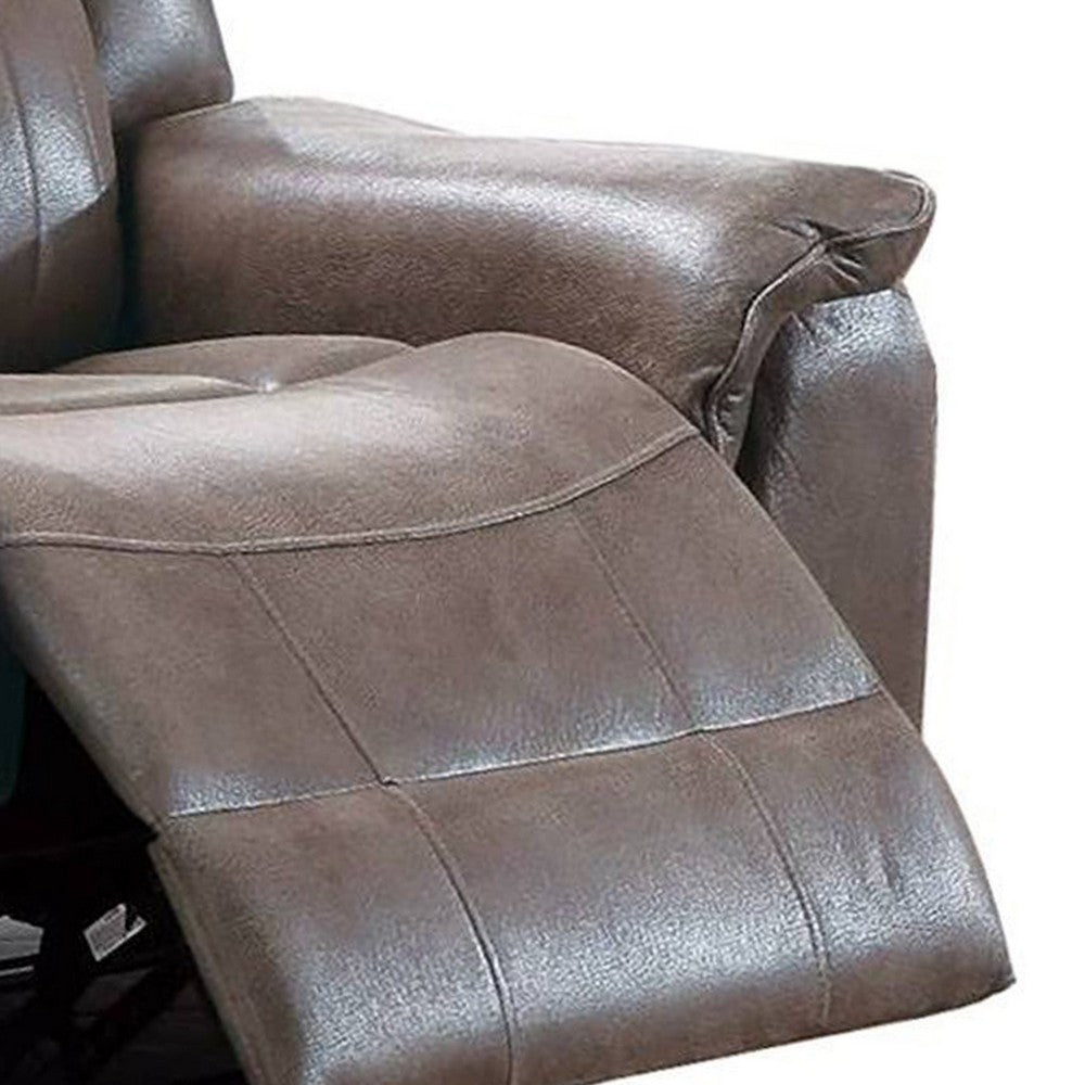 Benjara Oya 40 Inch Power Recliner Chair, Pull Tab Mechanism, Rich Brown Leather
