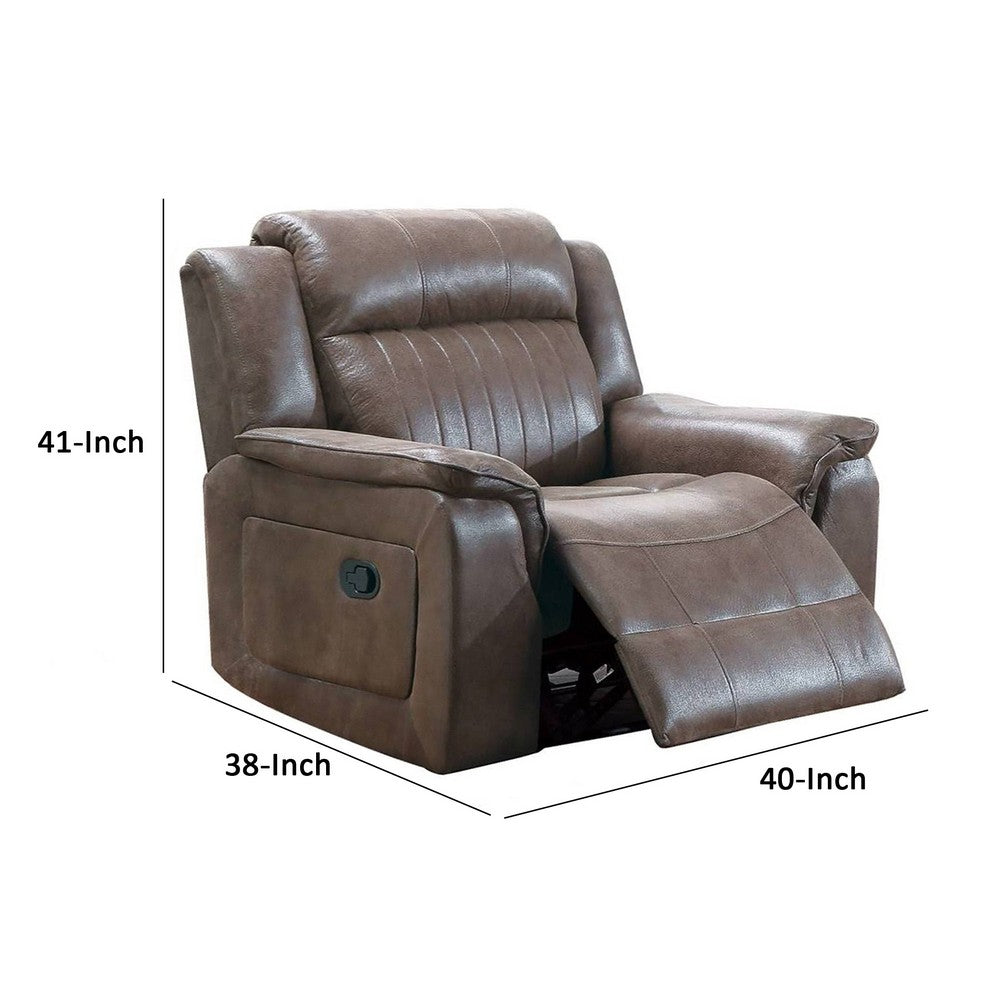 Benjara Oya 40 Inch Power Recliner Chair, Pull Tab Mechanism, Rich Brown Leather