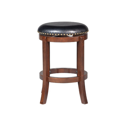 Benjara Ovi 24 Inch Wooden Swivel Counter Stool, Faux Leather Seat, Walnut Brown