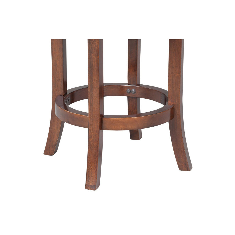 Benjara Ovi 24 Inch Wooden Swivel Counter Stool, Faux Leather Seat, Walnut Brown