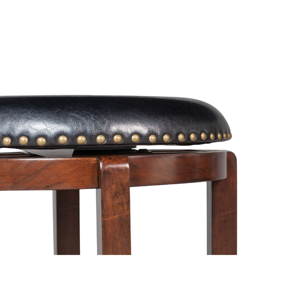 Benjara Ovi 29 Inch Swivel Bar Stool, Nailhead Trim, Walnut Brown, Faux Leather
