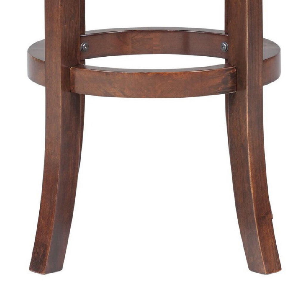 Benjara Ovi 29 Inch Swivel Bar Stool, Nailhead Trim, Walnut Brown, Faux Leather
