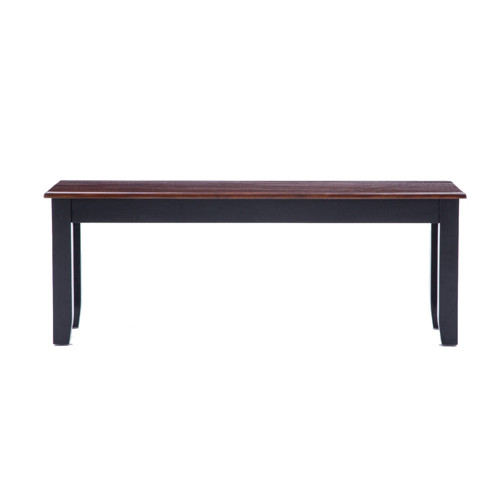 Benjara Zoy 48 Inch Wood Dining Bench, Cherry Brown Top, Classic Black Tapered Legs