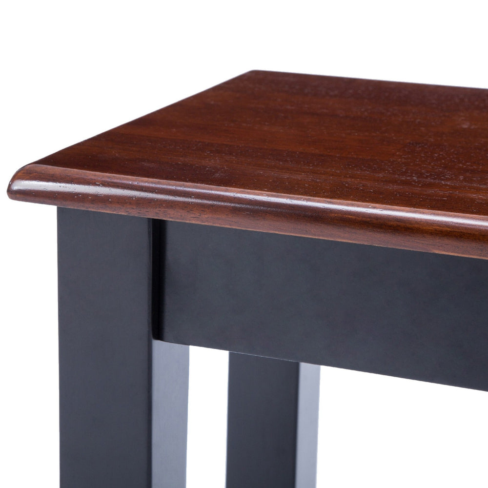 Benjara Zoy 48 Inch Wood Dining Bench, Cherry Brown Top, Classic Black Tapered Legs