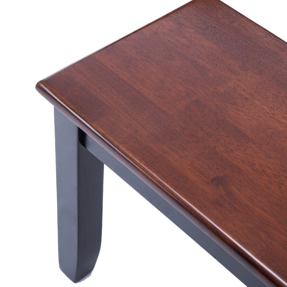 Benjara Zoy 48 Inch Wood Dining Bench, Cherry Brown Top, Classic Black Tapered Legs