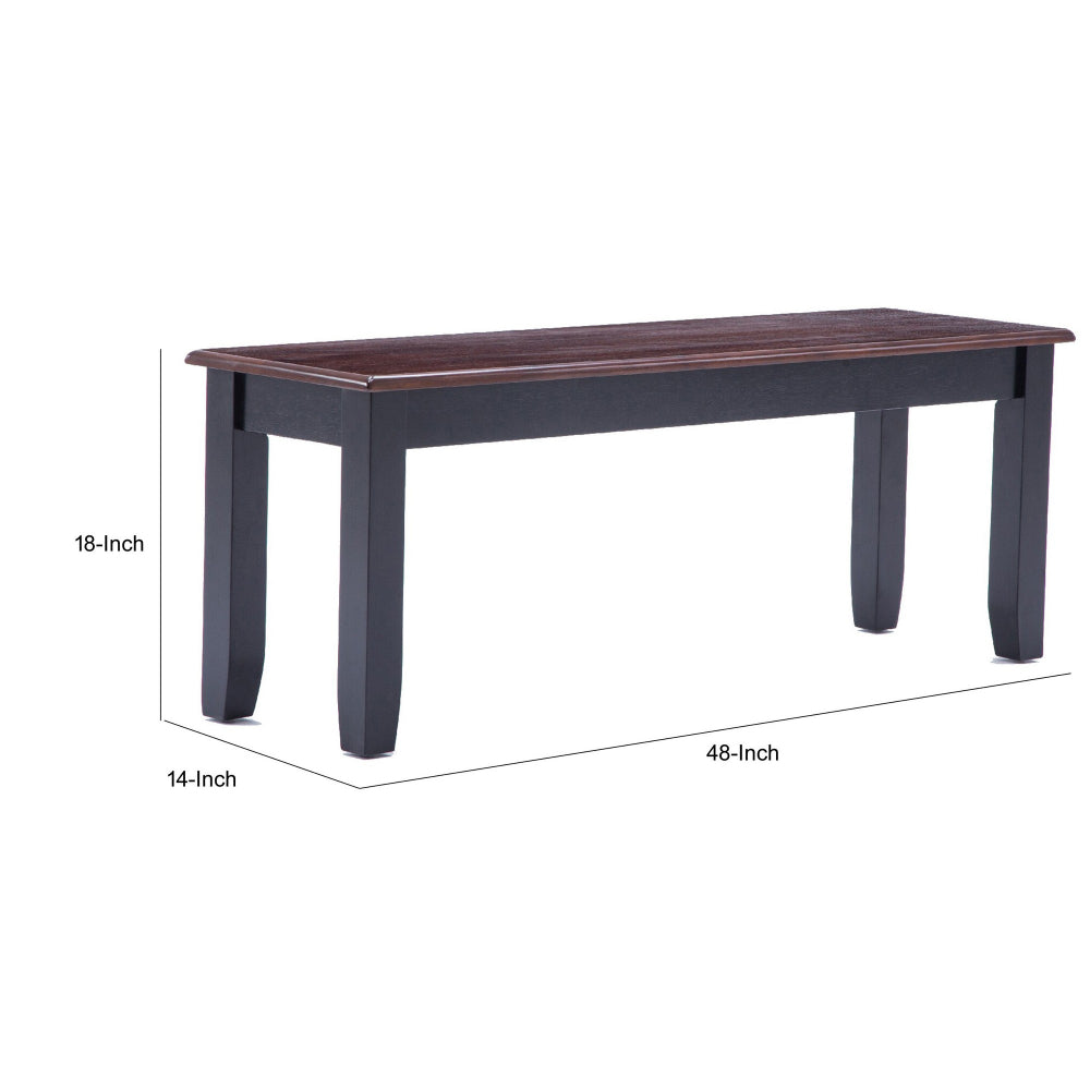 Benjara Zoy 48 Inch Wood Dining Bench, Cherry Brown Top, Classic Black Tapered Legs