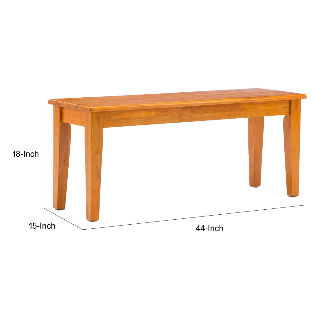 Benjara Nova 44 Inch Dining Bench, Tapered Legs, Oak Brown Wood