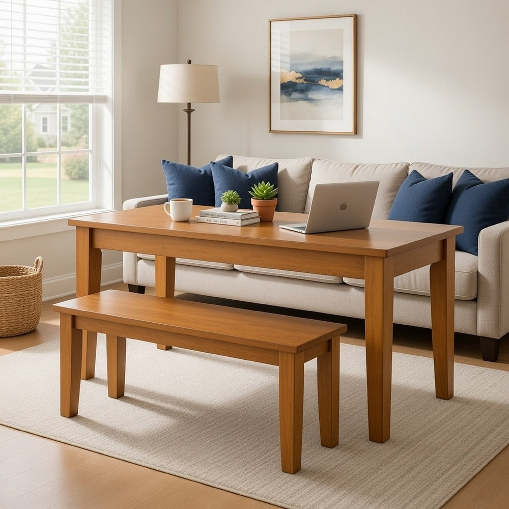 Benjara Nova 44 Inch Dining Bench, Tapered Legs, Oak Brown Wood