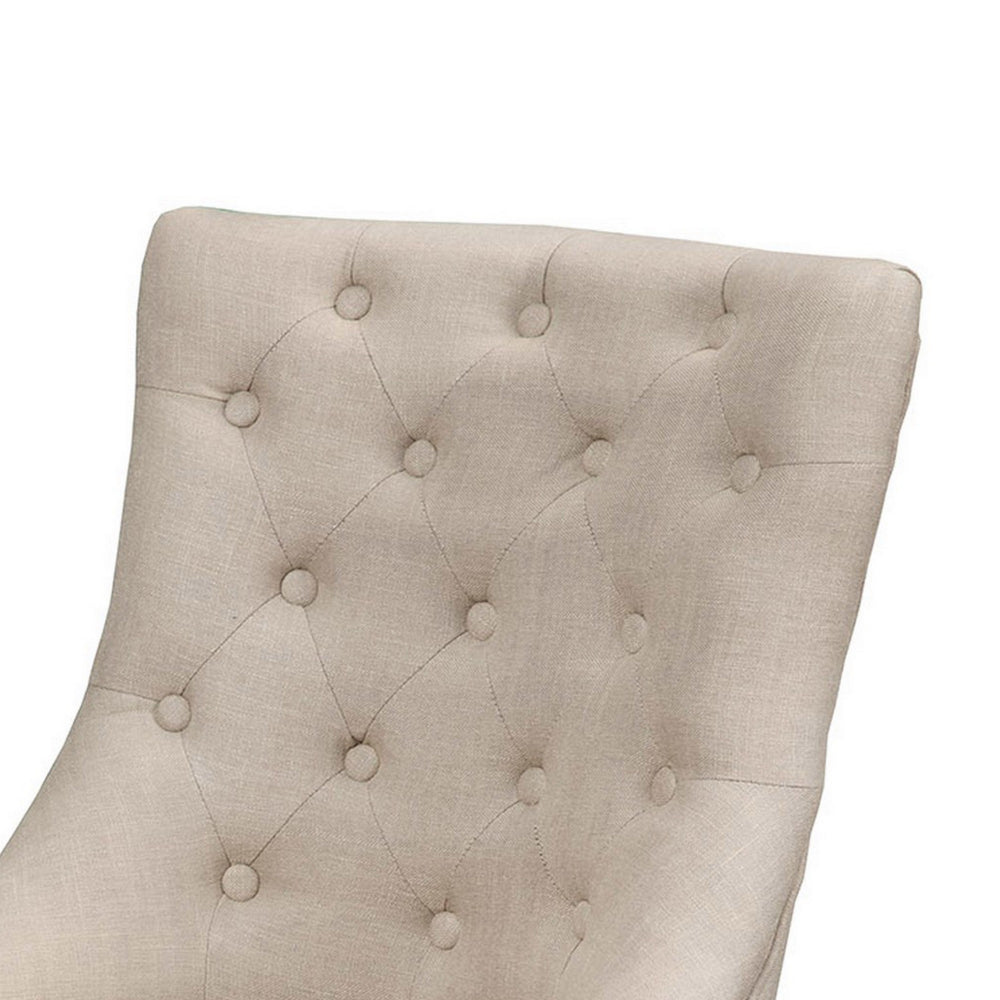 Benjara 22 Inch Set of 2 Dining Side Chairs, Tufted Curved Back, Cream Polylinen