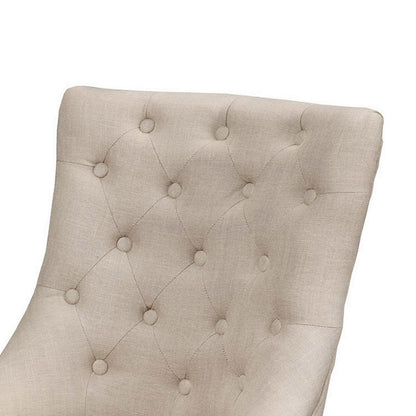 Benjara 22 Inch Set of 2 Dining Side Chairs, Tufted Curved Back, Cream Polylinen