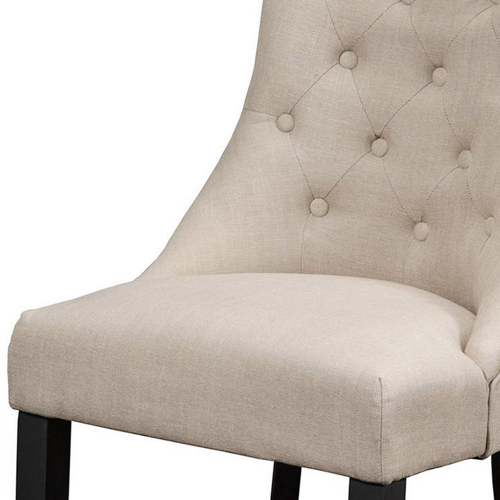 Benjara 22 Inch Set of 2 Dining Side Chairs, Tufted Curved Back, Cream Polylinen