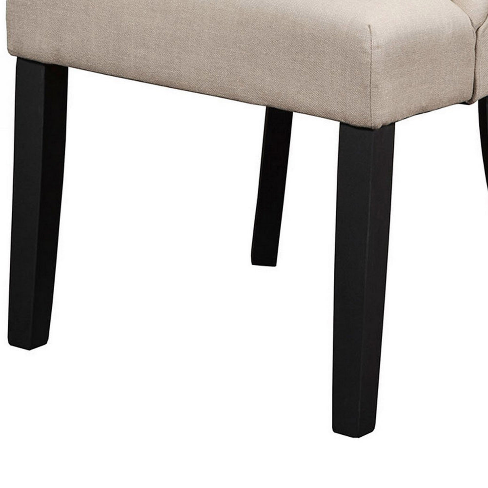 Benjara 22 Inch Set of 2 Dining Side Chairs, Tufted Curved Back, Cream Polylinen