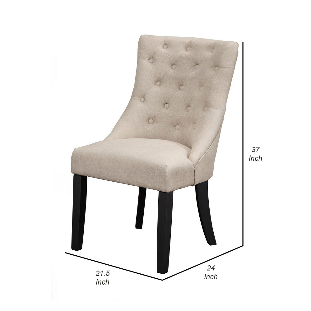 Benjara 22 Inch Set of 2 Dining Side Chairs, Tufted Curved Back, Cream Polylinen
