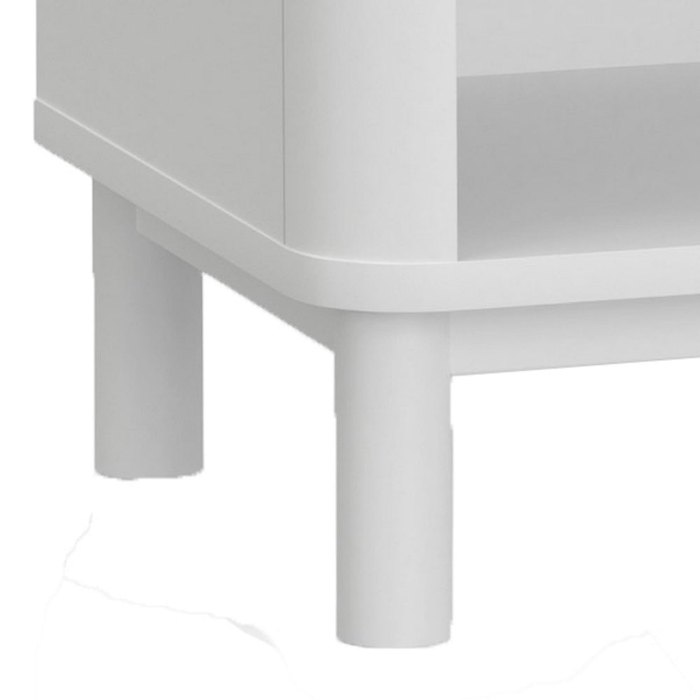 Benjara Aya 26 Inch Nightstand, Felt Lined Single Drawer, Scalloped Front, White