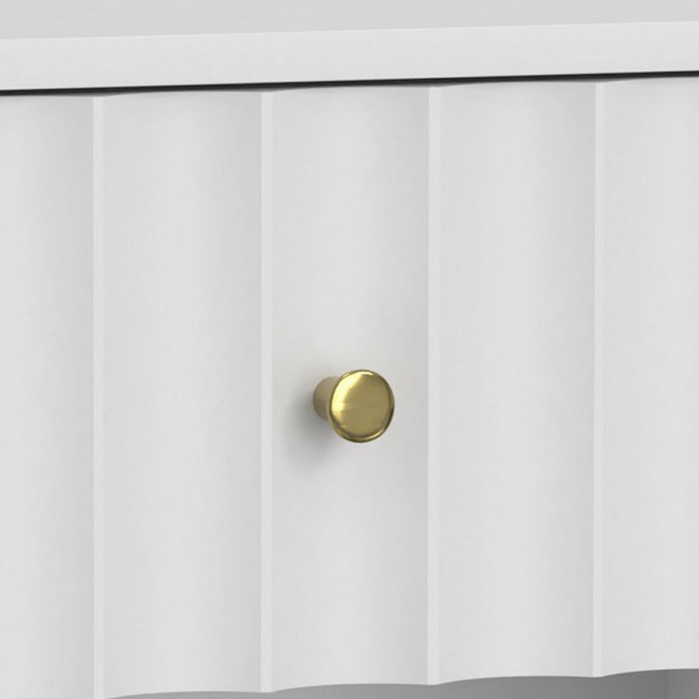 Benjara Aya 26 Inch Nightstand, Felt Lined Single Drawer, Scalloped Front, White