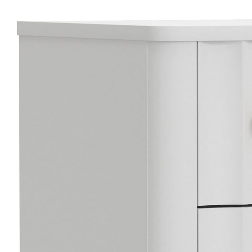 Benjara Aya 34 Inch Small 3 Drawer Dresser Chest, Scalloped Motif Front, White Wood