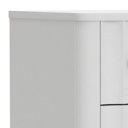 Benjara Aya 34 Inch Small 3 Drawer Dresser Chest, Scalloped Motif Front, White Wood