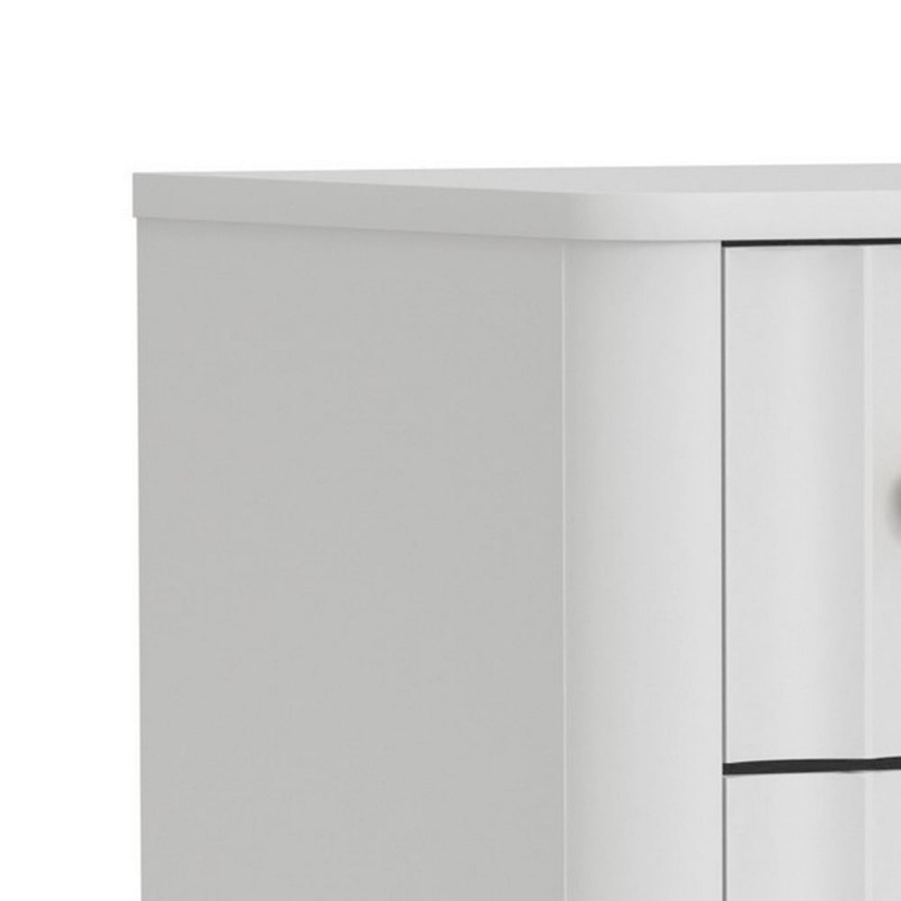 Benjara Aya 48 Inch Tall 5 Drawer Dresser Chest, Scalloped Motif Front, White Wood