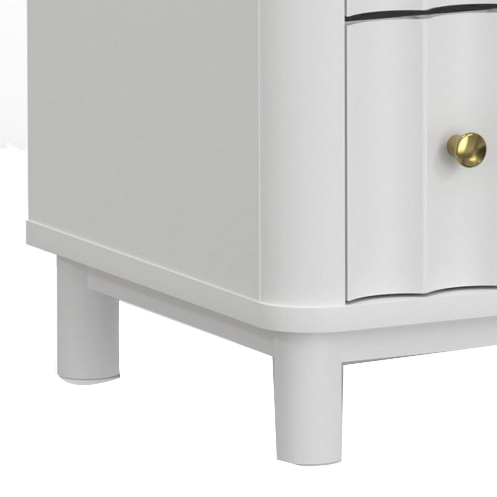 Benjara Aya 48 Inch Tall 5 Drawer Dresser Chest, Scalloped Motif Front, White Wood