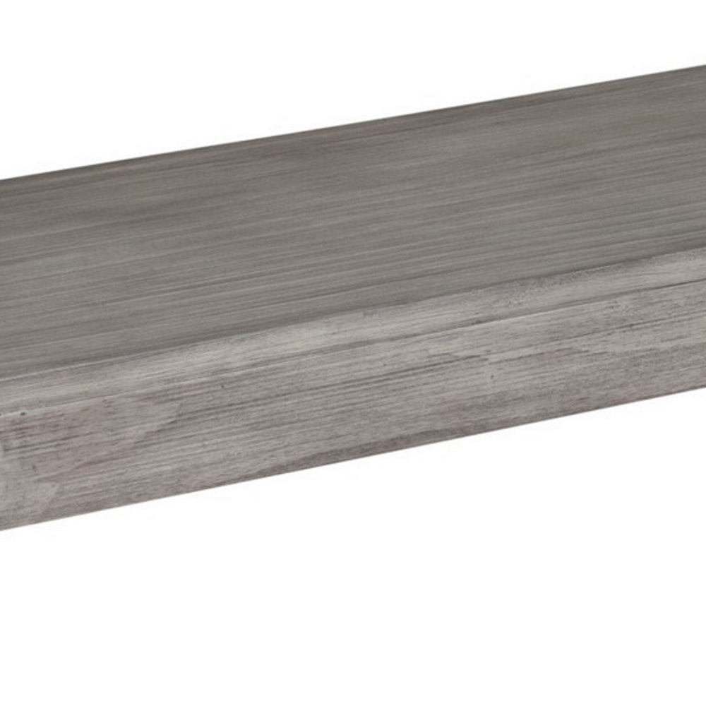 Benjara Ebb 59 Inch Rectangular Dining Bench, Faux Metal Inset, Handcrafted, Gray