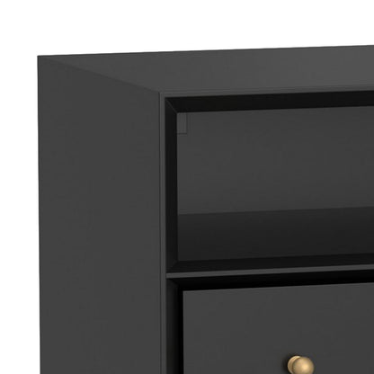 Benjara Ian 28 Inch Wide 2 Drawer Nightstand with Shelf, Angled Legs, Jet Black