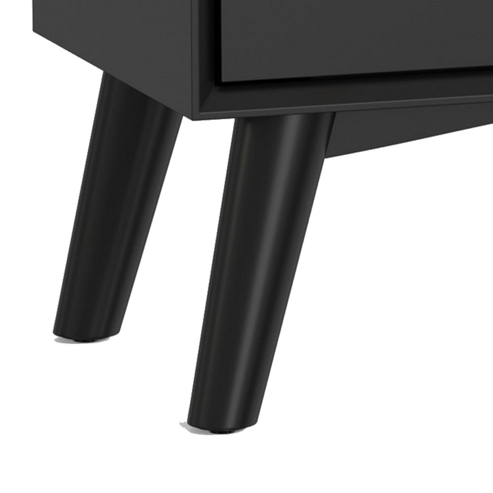 Benjara Ian 28 Inch Wide 2 Drawer Nightstand with Shelf, Angled Legs, Jet Black