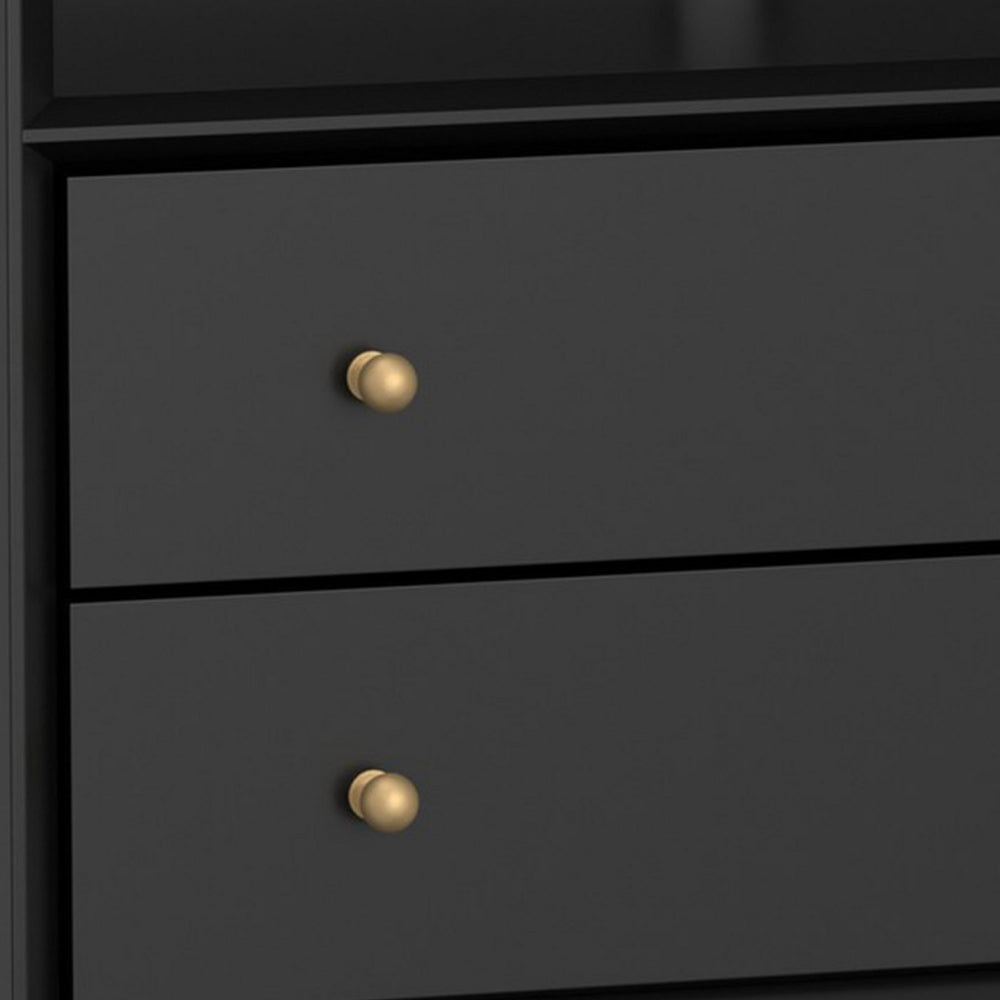 Benjara Ian 28 Inch Wide 2 Drawer Nightstand with Shelf, Angled Legs, Jet Black