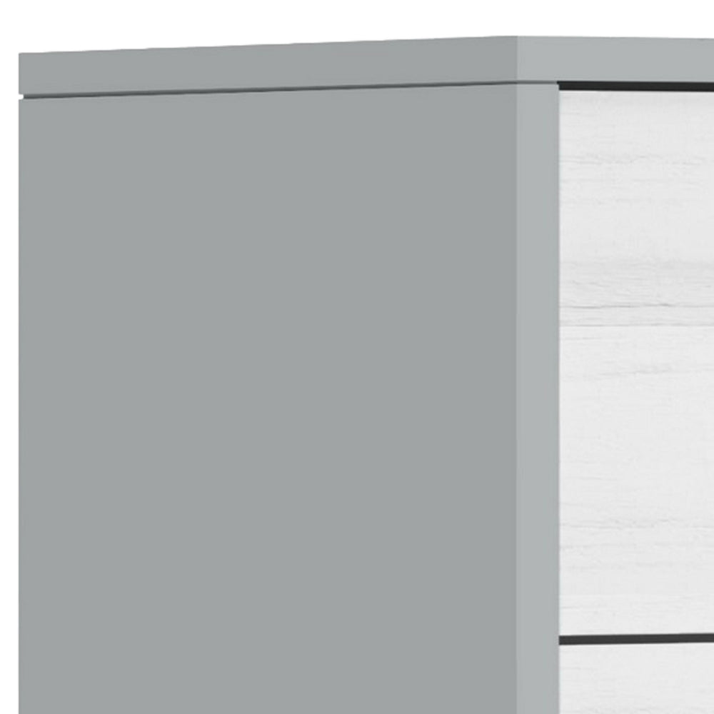 Benjara Dap 24 Inch 2 Drawer Nightstand, Satin Gold Handles And Legs, White, Gray