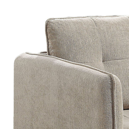 Benjara Hak 33 Inch Accent Chair, Rounded Arms, Biscuit Tufting, Wood Legs, Taupe
