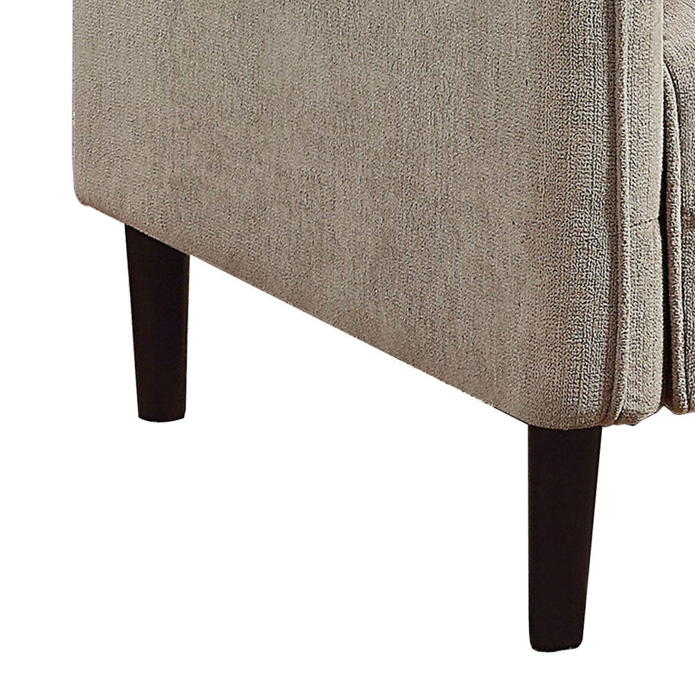 Benjara Hak 33 Inch Accent Chair, Rounded Arms, Biscuit Tufting, Wood Legs, Taupe