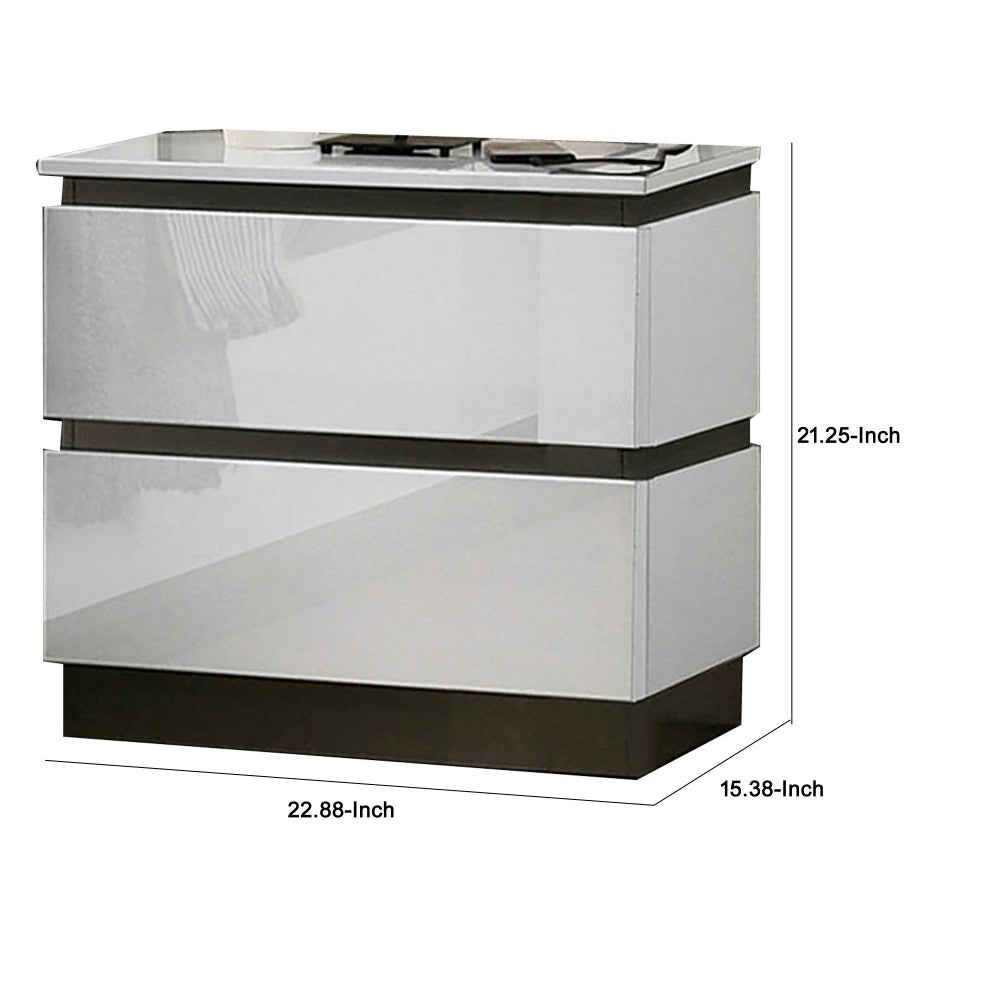 Benjara Nav 22 Inch Modern Nightstand with 2 Drawers, Concealed Handles, White