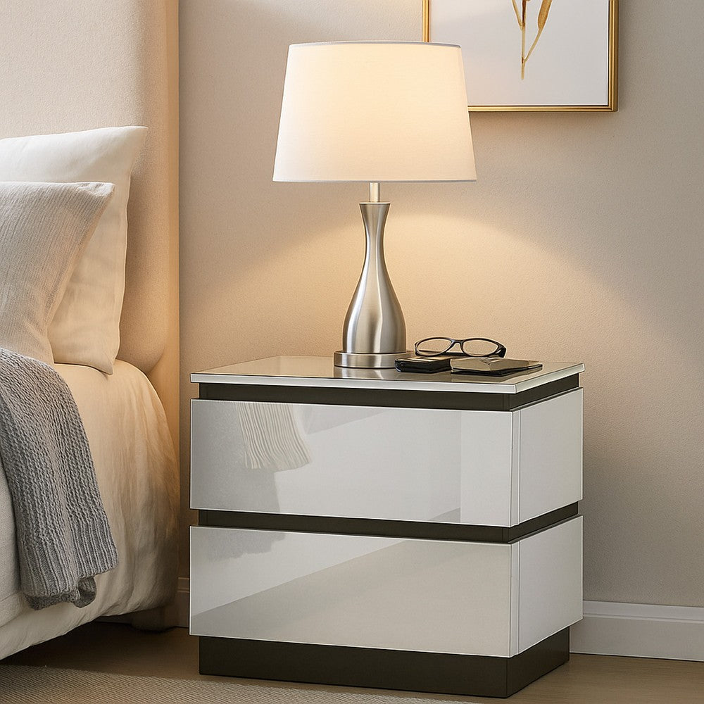 Benjara Nav 22 Inch Modern Nightstand with 2 Drawers, Concealed Handles, White