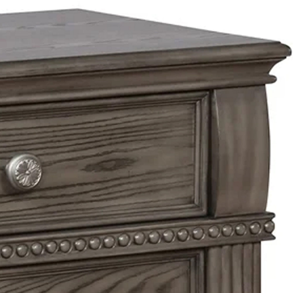 Benjara Akia 28 Inch Traditional 3 Drawer Nightstand, Metal Knobs, Smooth Gray