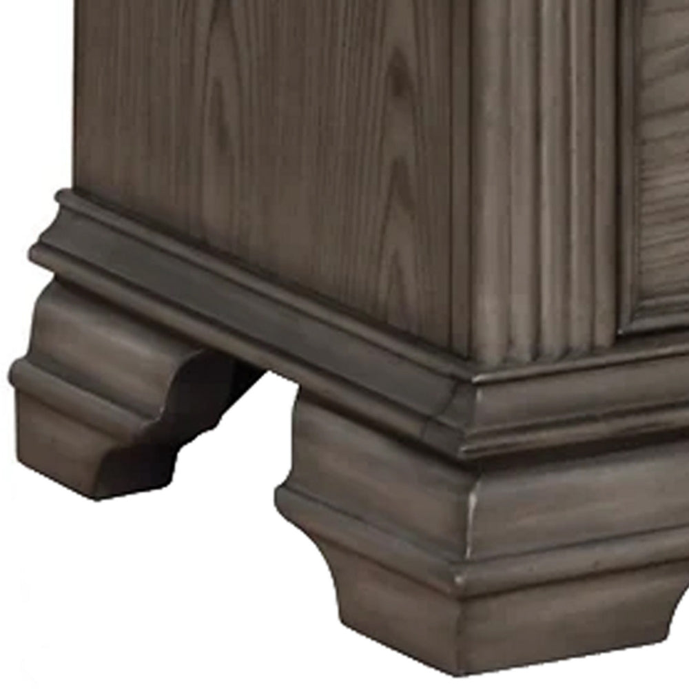 Benjara Akia 28 Inch Traditional 3 Drawer Nightstand, Metal Knobs, Smooth Gray