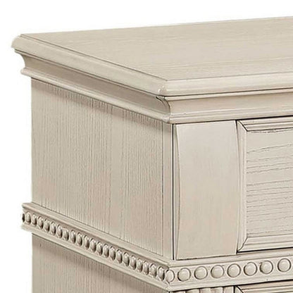 Benjara Akia 28 Inch Traditional 3 Drawer Nightstand, Metal Knobs, Crisp White
