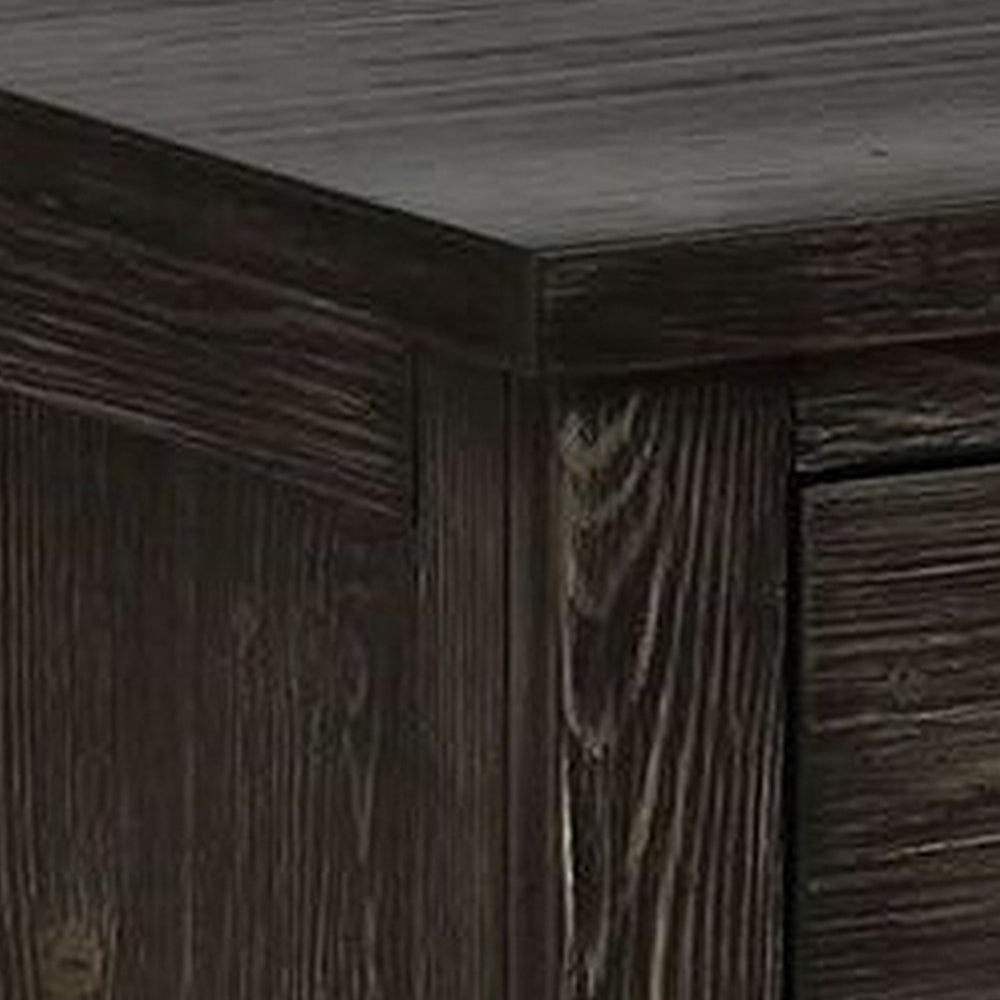 Benjara Novi 20 Inch Modern 2 Drawer Nightstand, Wood Grain Details, Dark Gray