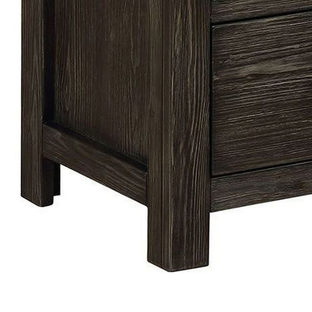 Benjara Novi 20 Inch Modern 2 Drawer Nightstand, Wood Grain Details, Dark Gray
