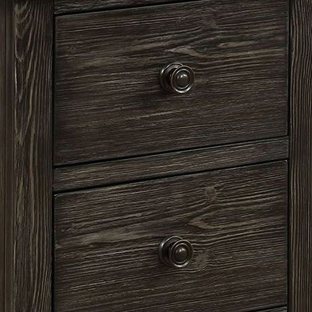 Benjara Novi 20 Inch Modern 2 Drawer Nightstand, Wood Grain Details, Dark Gray