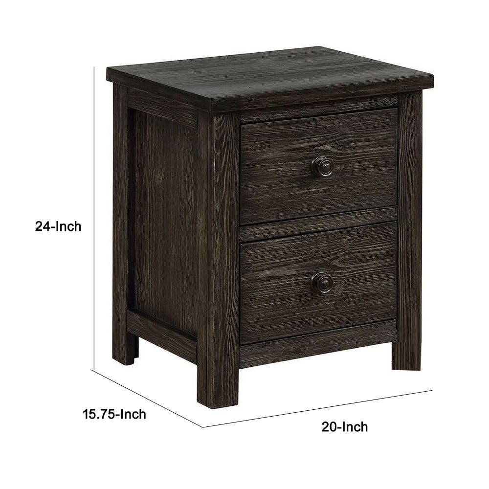 Benjara Novi 20 Inch Modern 2 Drawer Nightstand, Wood Grain Details, Dark Gray