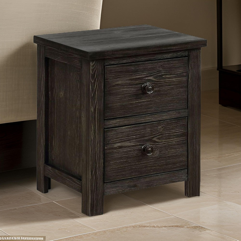 Benjara Novi 20 Inch Modern 2 Drawer Nightstand, Wood Grain Details, Dark Gray