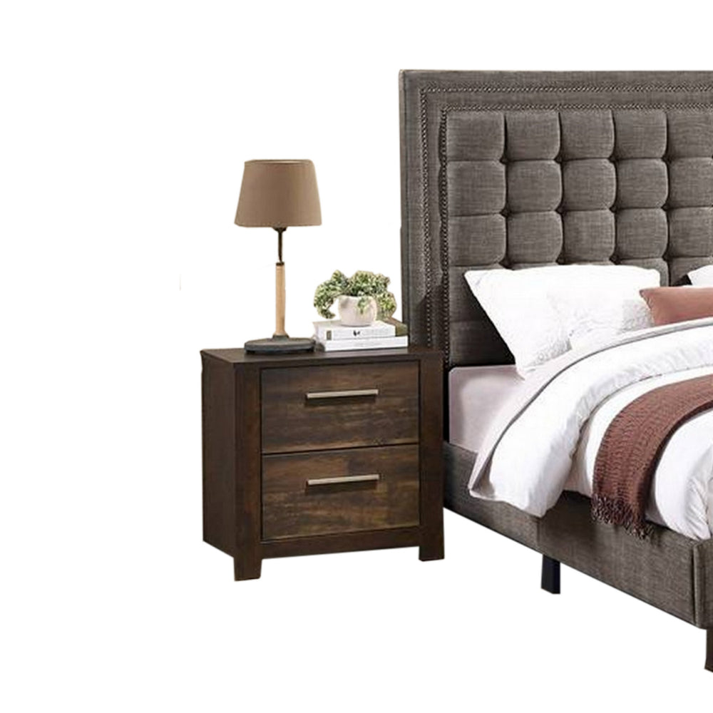 Benjara Zofi Modern Full Size Bed, Deep Square Tufted Upholstery, Taupe Polyester
