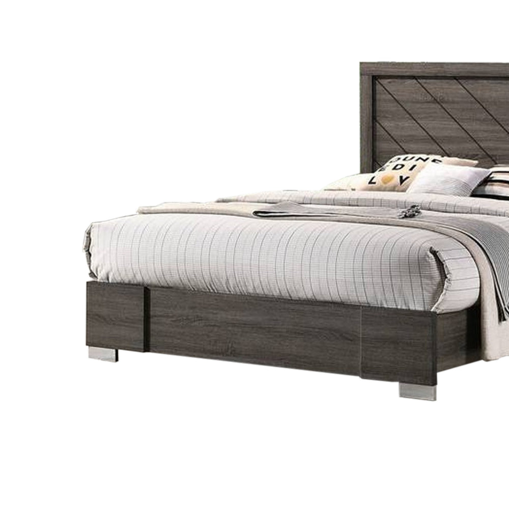 Benjara Lola Classic King Size Bed, Wood Grain, Strong Block Legs, Taupe Brown