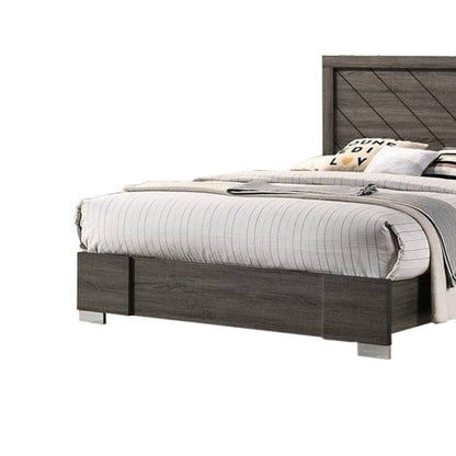 Benjara Lola Classic King Size Bed, Wood Grain, Strong Block Legs, Taupe Brown