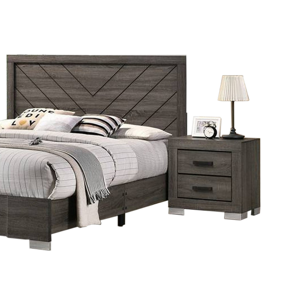 Benjara Lola Classic King Size Bed, Wood Grain, Strong Block Legs, Taupe Brown
