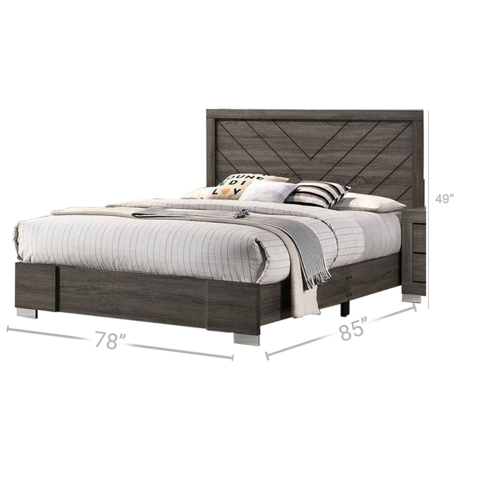 Benjara Lola Classic King Size Bed, Wood Grain, Strong Block Legs, Taupe Brown