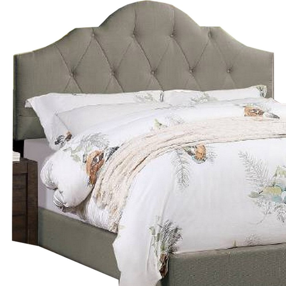 Benjara Eni Upholstered King Size Bed, Tufted Adjustable Headboard, Gray Fabric