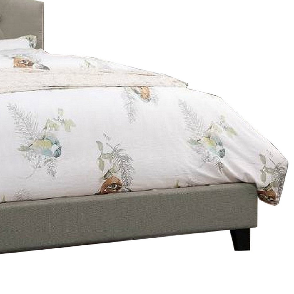 Benjara Eni Upholstered King Size Bed, Tufted Adjustable Headboard, Gray Fabric