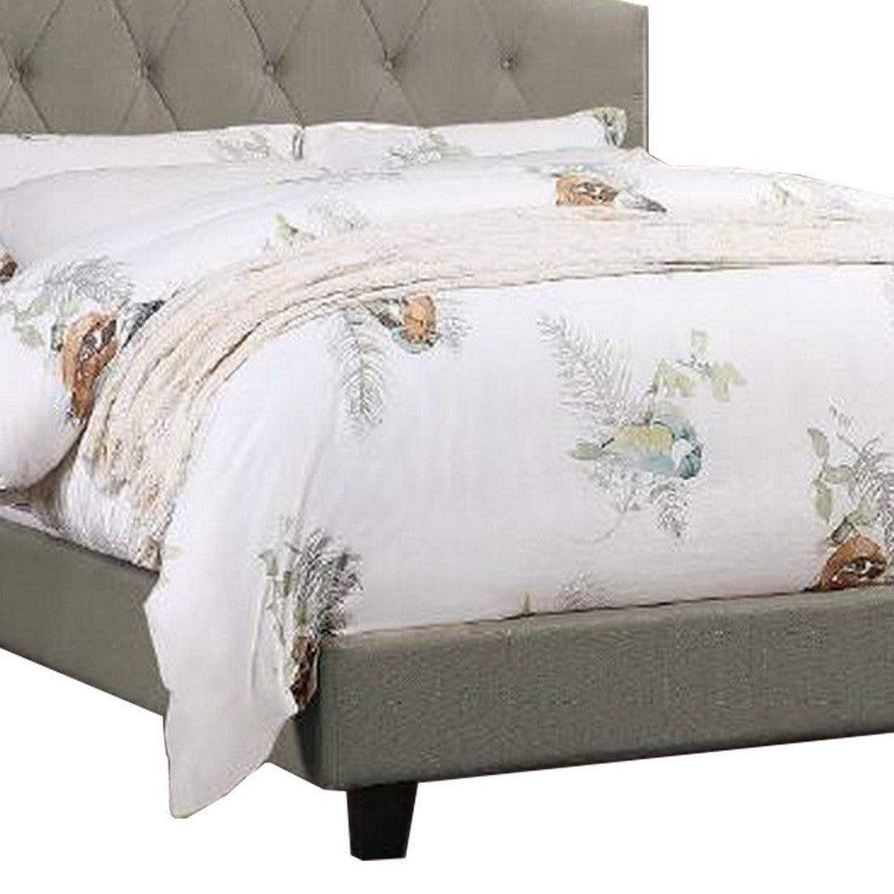 Benjara Eni Upholstered King Size Bed, Tufted Adjustable Headboard, Gray Fabric